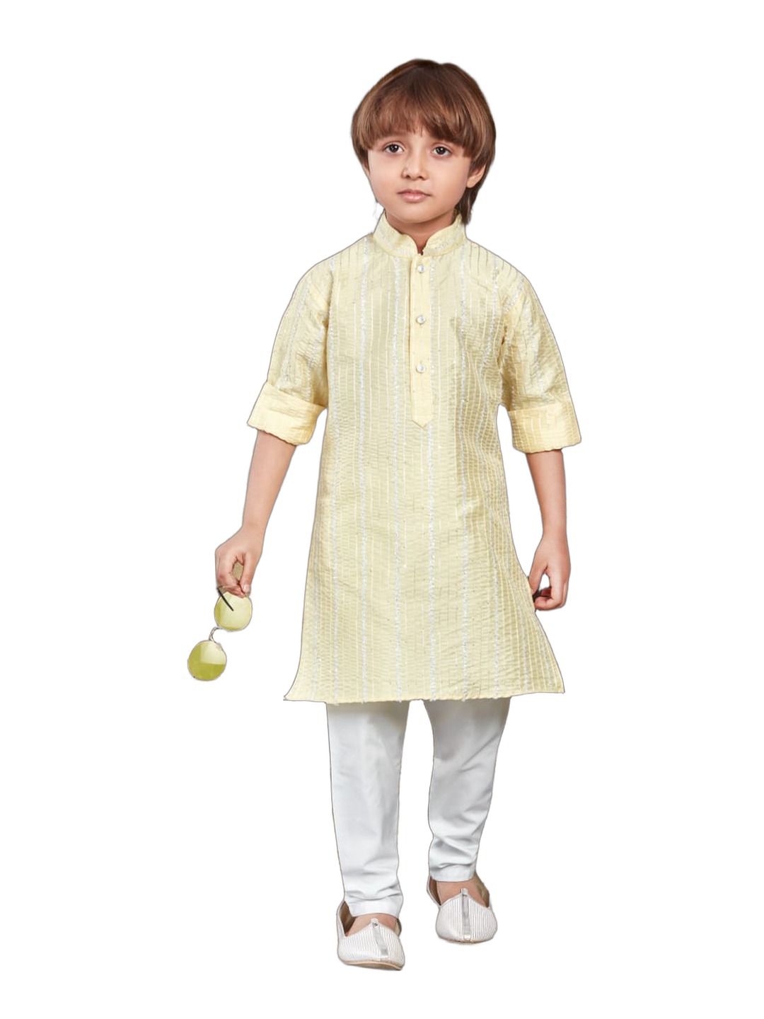 Boys yellow striped kurta pajama