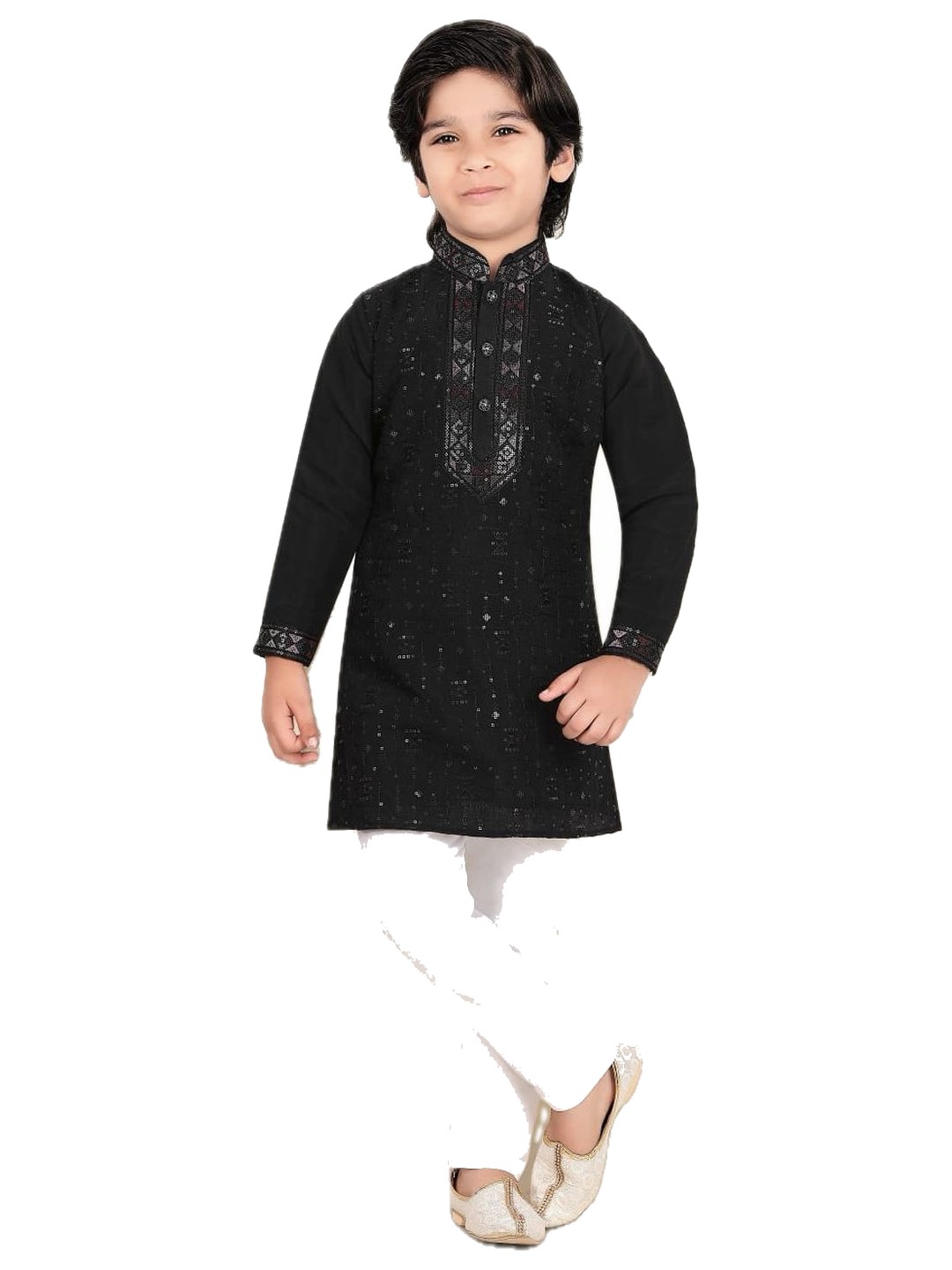 Boys black embroidered kurta pajama
