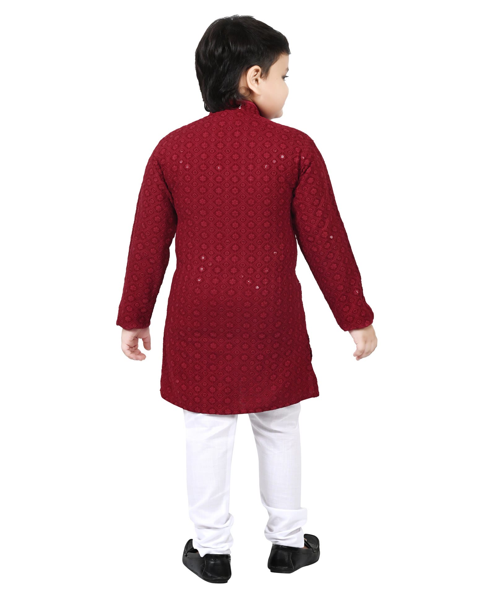 Boys maroon embroidered kurta pajama