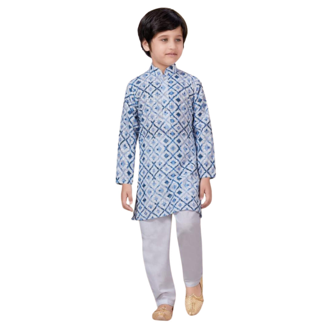 Boys indigo geometric print kurta pajama