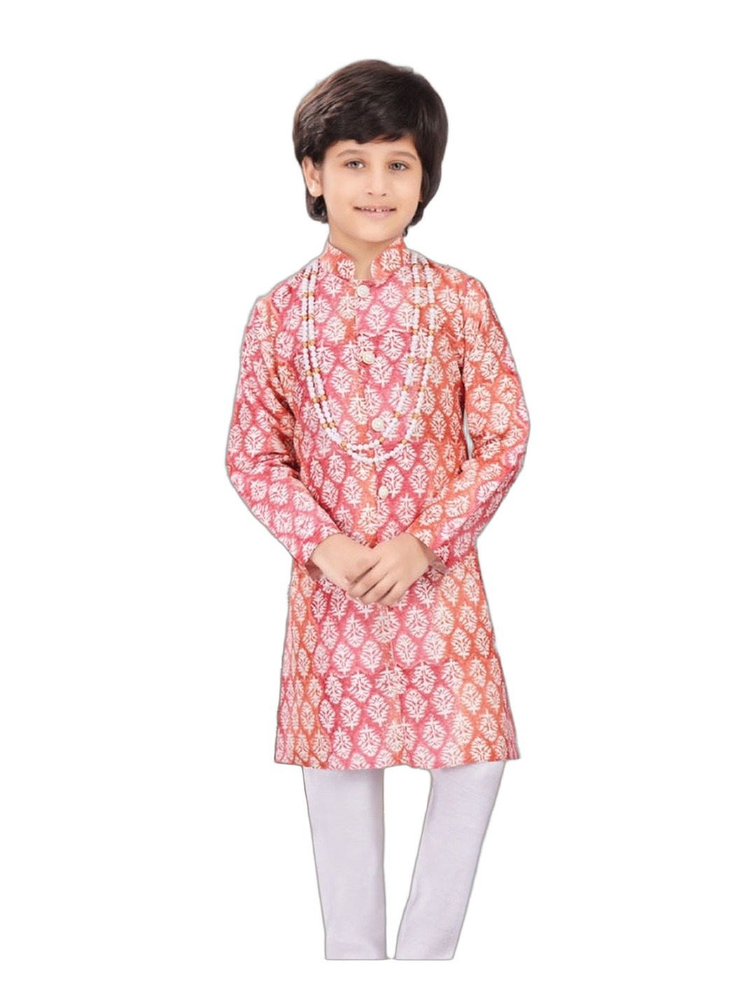 Boys coral floral print kurta pajama