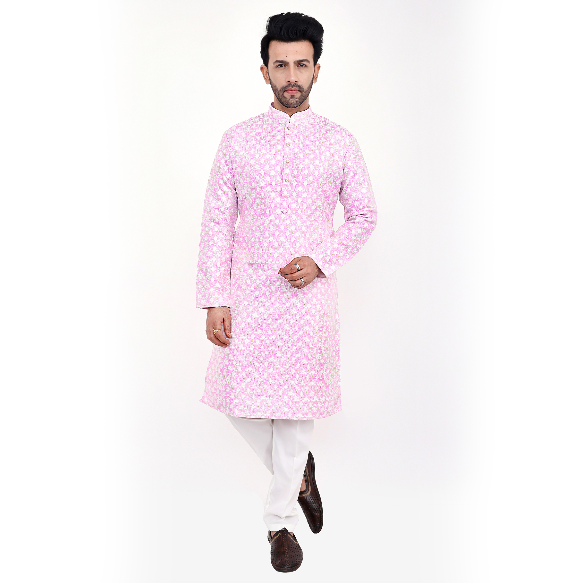 Sequin Embroidered Kurta Pajama Set: Traditional Indian Wedding Outfit