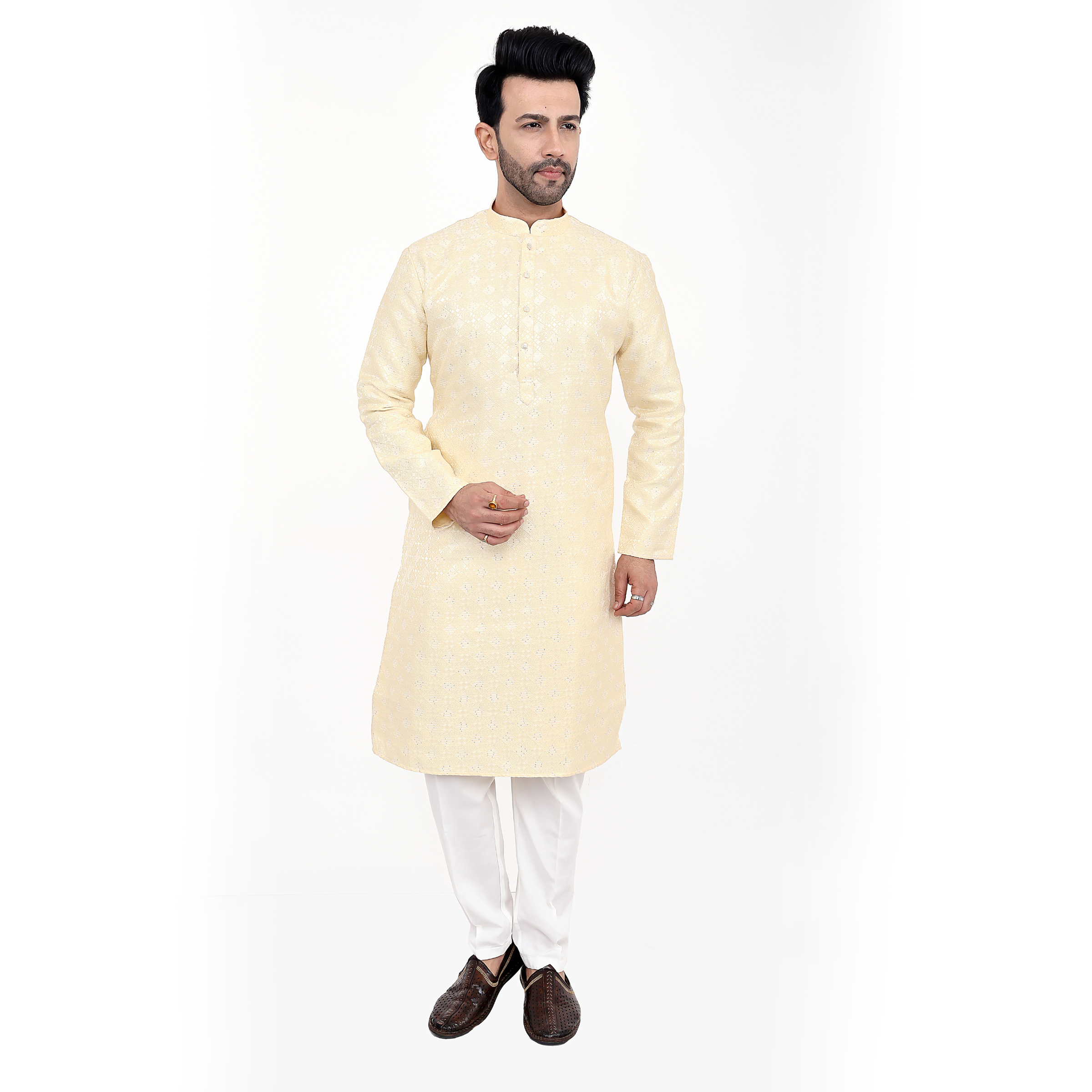 Sequin Embroidered Men's Kurta Pajama Set: Traditional Indian Wedding Outfit