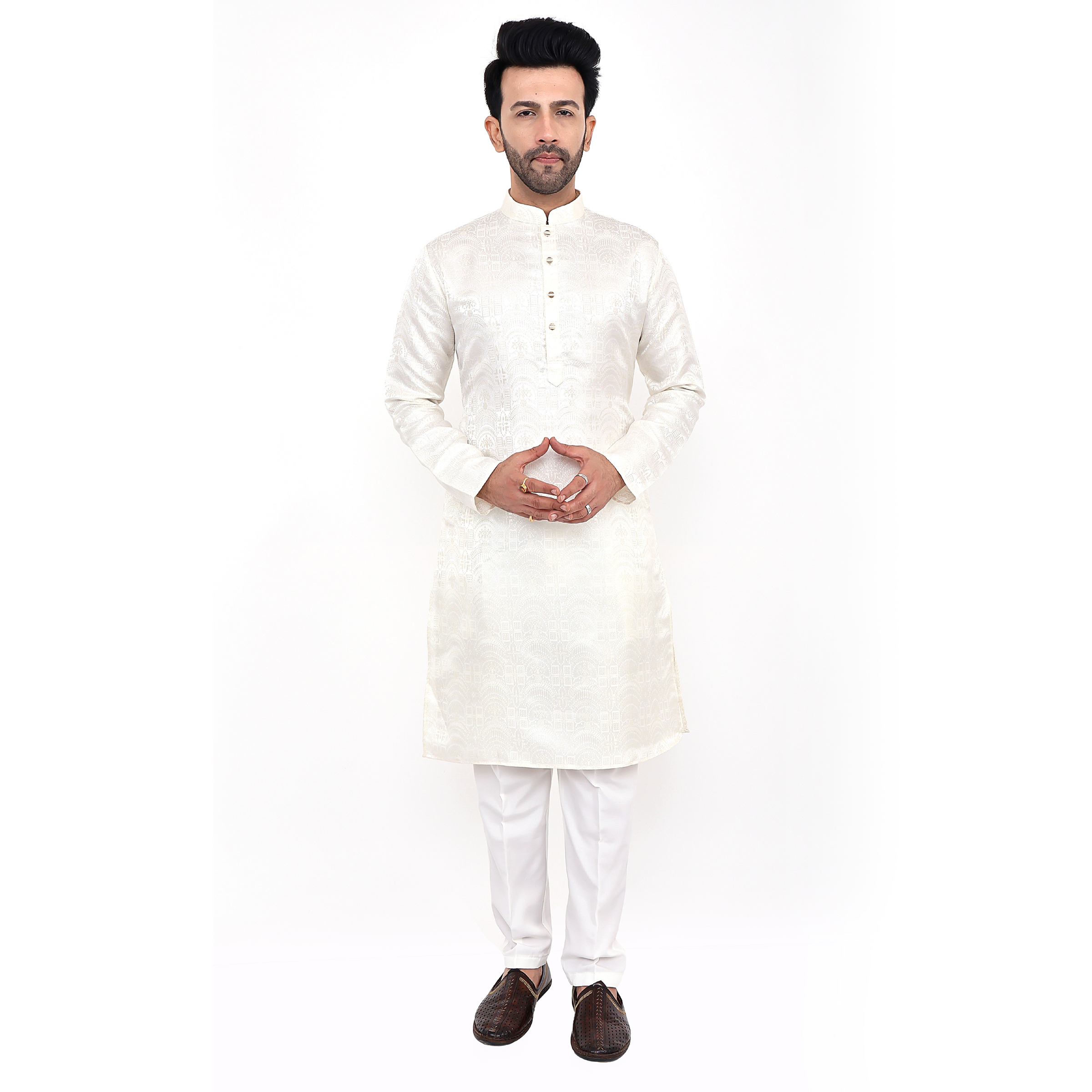 Sequin Embroidered Kurta Pajama Set: Men's Ethnic Wedding Outfit